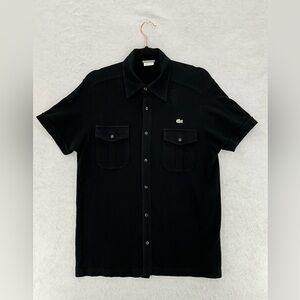 Lacoste Relaxed Fit Linen Button Down Shirt Medium Black
